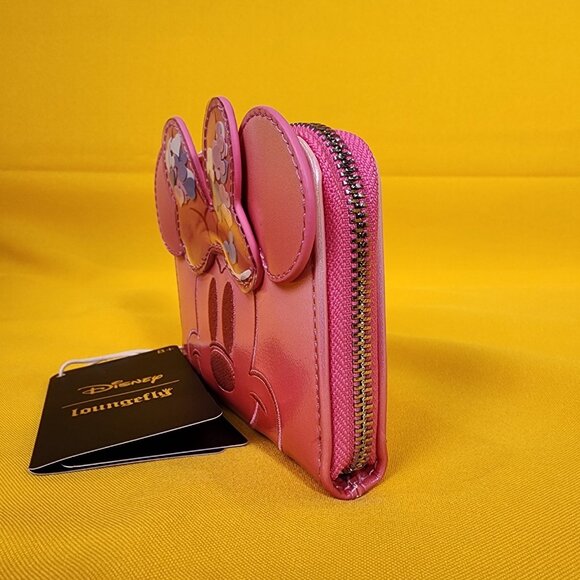 Loungefly Disney Minnie Mouse Pink Iridecent Ears Bow Confetti Zip Wallet NEW - Picture 7 of 13
